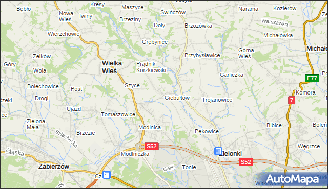 mapa Giebułtów gmina Wielka Wieś, Giebułtów gmina Wielka Wieś na mapie Targeo