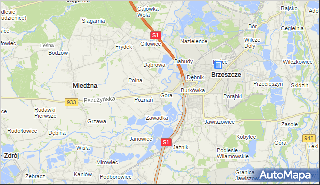 mapa Góra gmina Miedźna, Góra gmina Miedźna na mapie Targeo