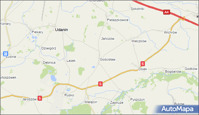 mapa Gościsław gmina Udanin, Gościsław gmina Udanin na mapie Targeo