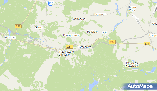 mapa Grochowo gmina Sulęcin, Grochowo gmina Sulęcin na mapie Targeo