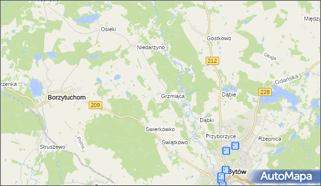 mapa Grzmiąca gmina Bytów, Grzmiąca gmina Bytów na mapie Targeo