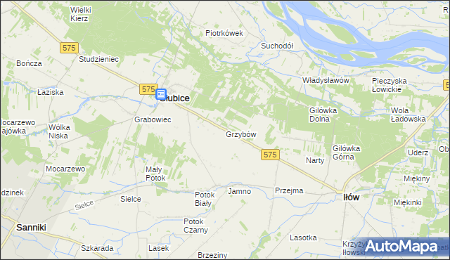 mapa Grzybów gmina Słubice, Grzybów gmina Słubice na mapie Targeo