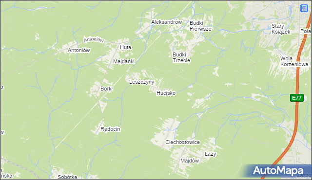 mapa Hucisko gmina Szydłowiec, Hucisko gmina Szydłowiec na mapie Targeo
