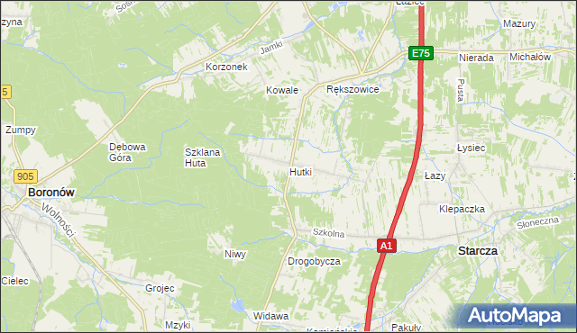 mapa Hutki gmina Konopiska, Hutki gmina Konopiska na mapie Targeo