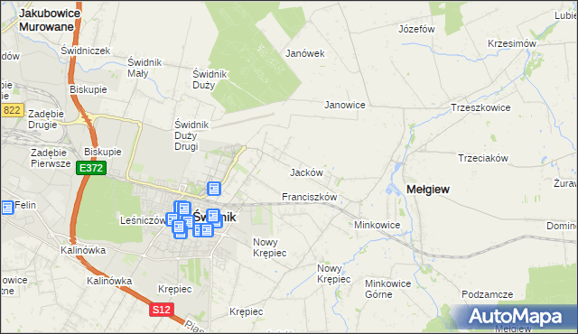 mapa Jacków gmina Mełgiew, Jacków gmina Mełgiew na mapie Targeo