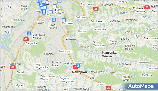 mapa Jamnica gmina Kamionka Wielka, Jamnica gmina Kamionka Wielka na mapie Targeo