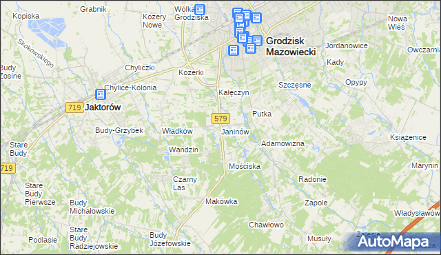 mapa Janinów gmina Grodzisk Mazowiecki, Janinów gmina Grodzisk Mazowiecki na mapie Targeo