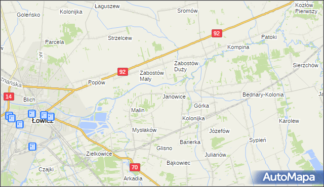 mapa Janowice gmina Nieborów, Janowice gmina Nieborów na mapie Targeo