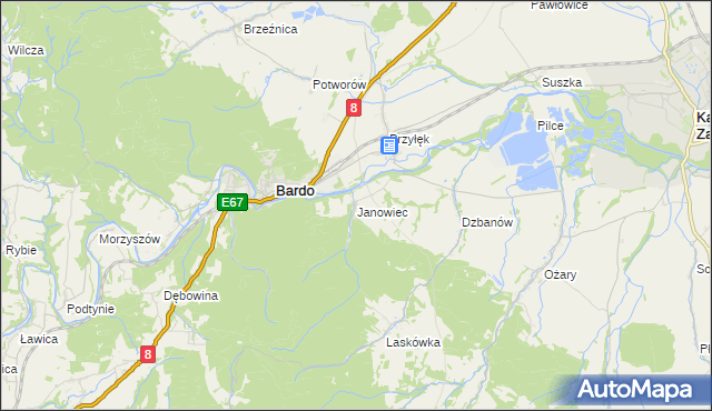 mapa Janowiec gmina Bardo, Janowiec gmina Bardo na mapie Targeo
