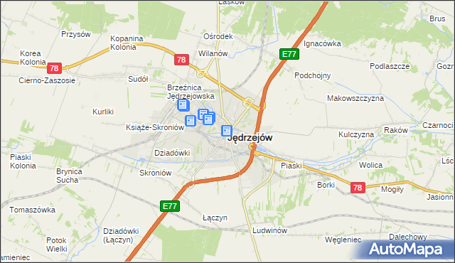 mapa Jędrzejów, Jędrzejów na mapie Targeo
