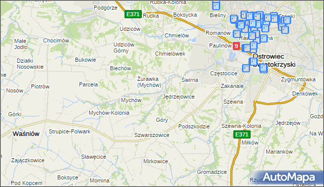 mapa Jędrzejowice gmina Bodzechów, Jędrzejowice gmina Bodzechów na mapie Targeo