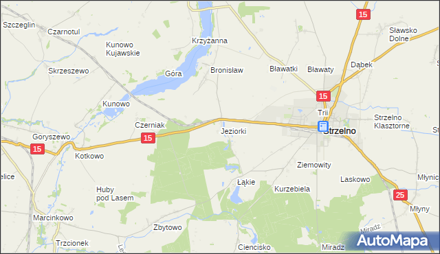 mapa Jeziorki gmina Strzelno, Jeziorki gmina Strzelno na mapie Targeo
