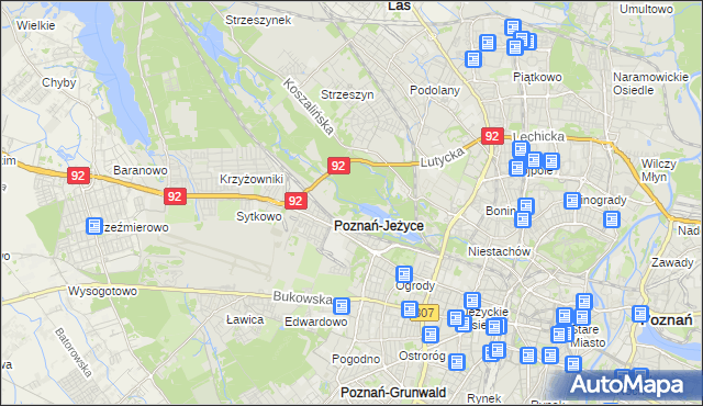 mapa Jeżyce gmina Poznań, Jeżyce gmina Poznań na mapie Targeo