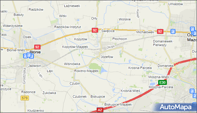 mapa Józefów gmina Ożarów Mazowiecki, Józefów gmina Ożarów Mazowiecki na mapie Targeo