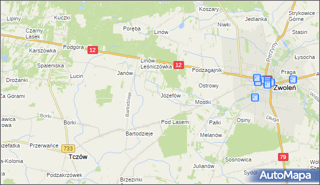 mapa Józefów gmina Tczów, Józefów gmina Tczów na mapie Targeo