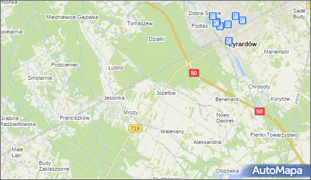 mapa Józefów gmina Wiskitki, Józefów gmina Wiskitki na mapie Targeo