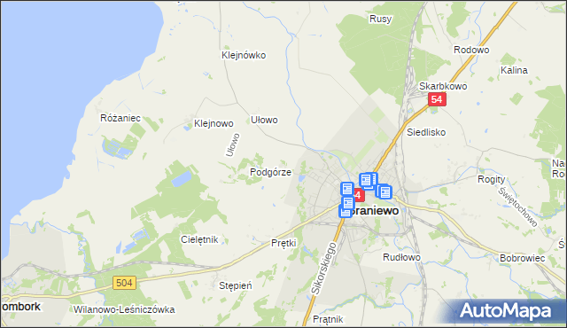 mapa Józefowo gmina Braniewo, Józefowo gmina Braniewo na mapie Targeo