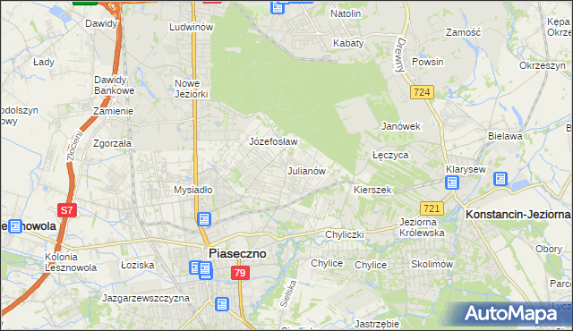 mapa Julianów gmina Piaseczno, Julianów gmina Piaseczno na mapie Targeo