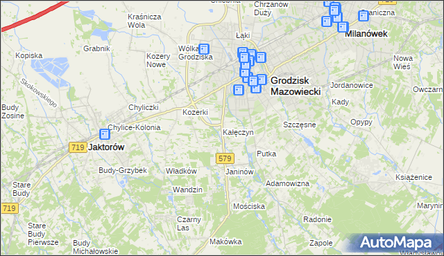 mapa Kałęczyn gmina Grodzisk Mazowiecki, Kałęczyn gmina Grodzisk Mazowiecki na mapie Targeo