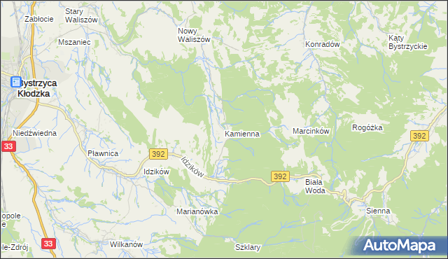 mapa Kamienna gmina Bystrzyca Kłodzka, Kamienna gmina Bystrzyca Kłodzka na mapie Targeo