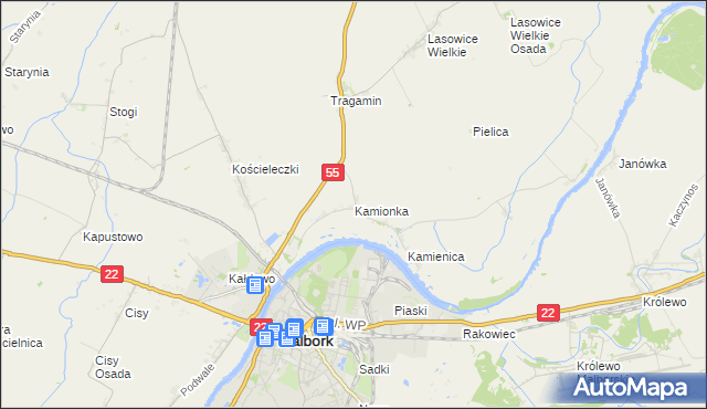 mapa Kamionka gmina Malbork, Kamionka gmina Malbork na mapie Targeo