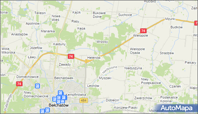 mapa Kanada gmina Bełchatów, Kanada gmina Bełchatów na mapie Targeo