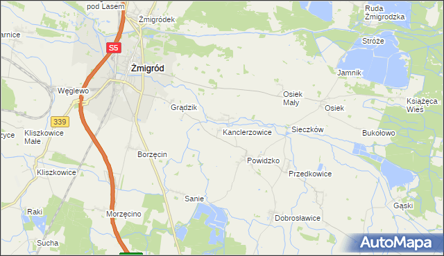 mapa Kanclerzowice, Kanclerzowice na mapie Targeo