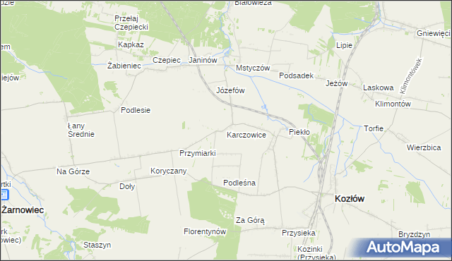 mapa Karczowice gmina Kozłów, Karczowice gmina Kozłów na mapie Targeo