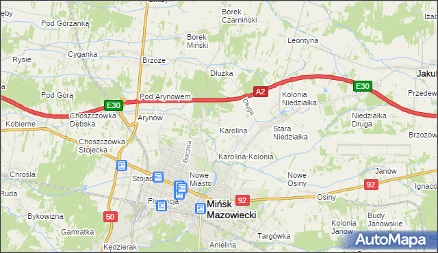 mapa Karolina gmina Mińsk Mazowiecki, Karolina gmina Mińsk Mazowiecki na mapie Targeo