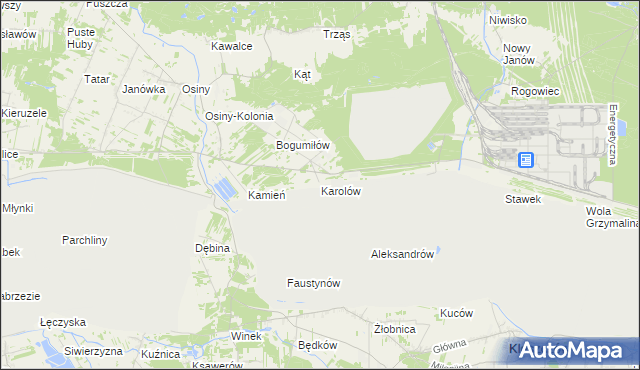 mapa Karolów gmina Kleszczów, Karolów gmina Kleszczów na mapie Targeo