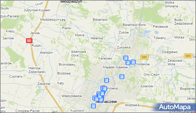 mapa Karwowo gmina Sochaczew, Karwowo gmina Sochaczew na mapie Targeo