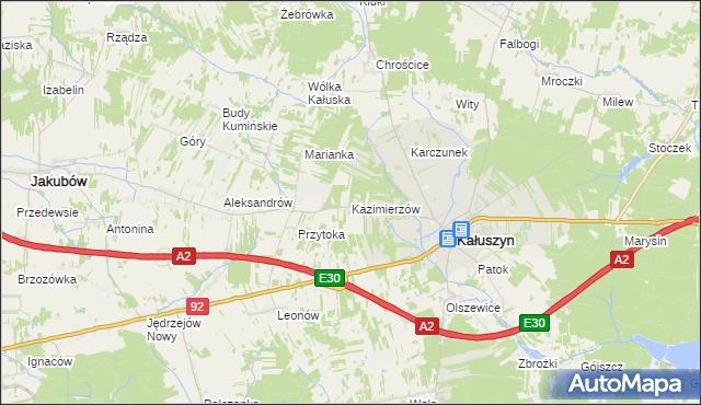 mapa Kazimierzów gmina Kałuszyn, Kazimierzów gmina Kałuszyn na mapie Targeo