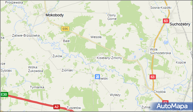 mapa Kisielany-Żmichy, Kisielany-Żmichy na mapie Targeo