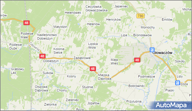 mapa Klementynów gmina Głowaczów, Klementynów gmina Głowaczów na mapie Targeo