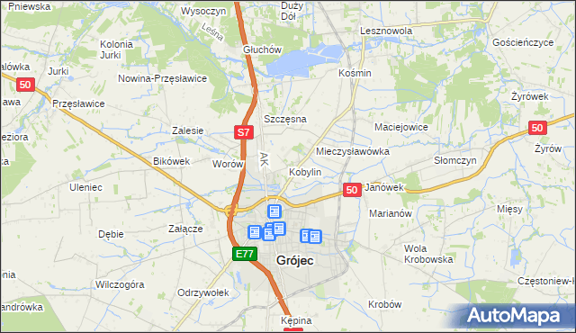 mapa Kobylin gmina Grójec, Kobylin gmina Grójec na mapie Targeo
