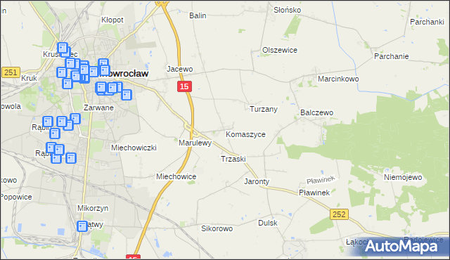 mapa Komaszyce gmina Inowrocław, Komaszyce gmina Inowrocław na mapie Targeo