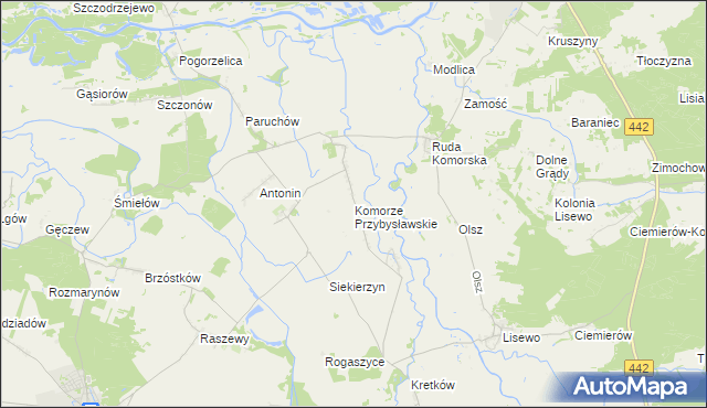 mapa Komorze Przybysławskie, Komorze Przybysławskie na mapie Targeo