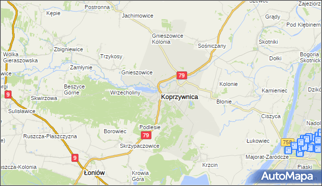 mapa Koprzywnica powiat sandomierski, Koprzywnica powiat sandomierski na mapie Targeo