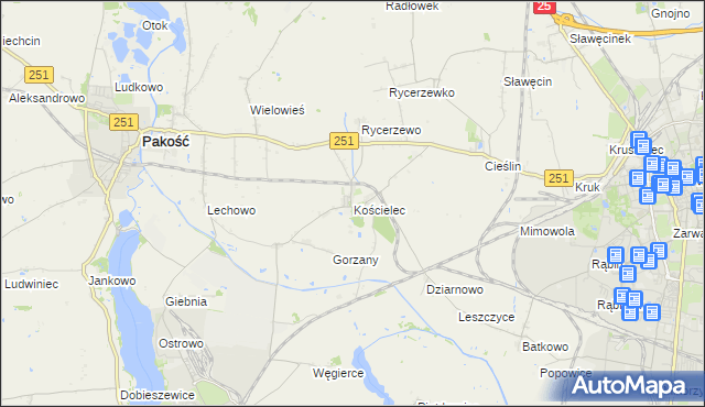 mapa Kościelec gmina Pakość, Kościelec gmina Pakość na mapie Targeo