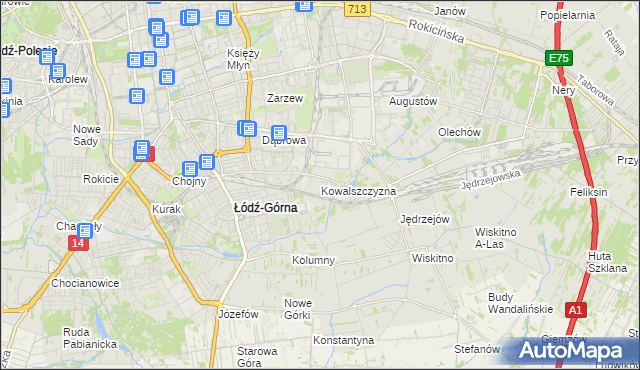 mapa Kowalszczyzna gmina Łódź, Kowalszczyzna gmina Łódź na mapie Targeo