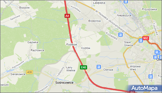 mapa Kozłów gmina Sośnicowice, Kozłów gmina Sośnicowice na mapie Targeo
