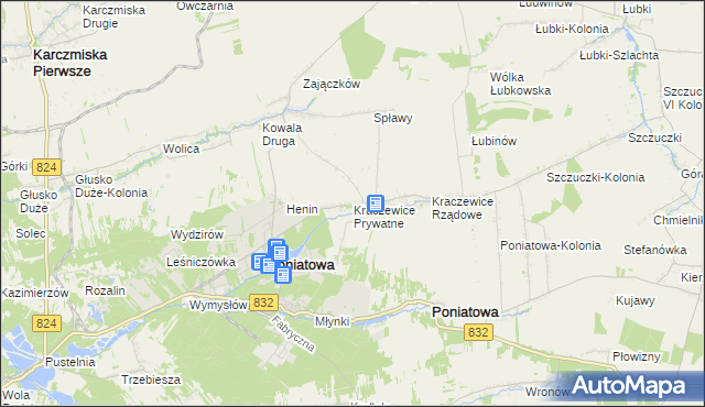 mapa Kraczewice Prywatne, Kraczewice Prywatne na mapie Targeo