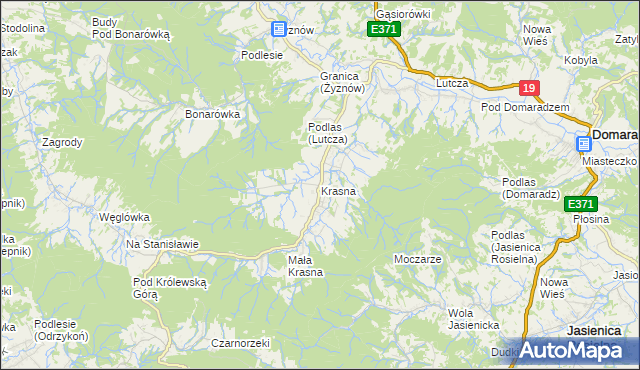 mapa Krasna gmina Korczyna, Krasna gmina Korczyna na mapie Targeo