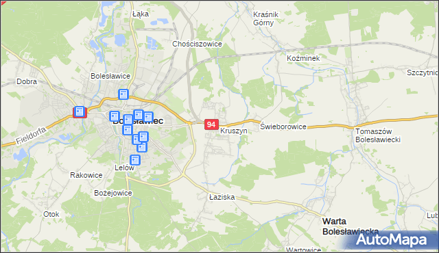 mapa Kruszyn gmina Bolesławiec, Kruszyn gmina Bolesławiec na mapie Targeo