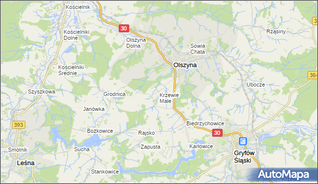 mapa Krzewie Małe, Krzewie Małe na mapie Targeo