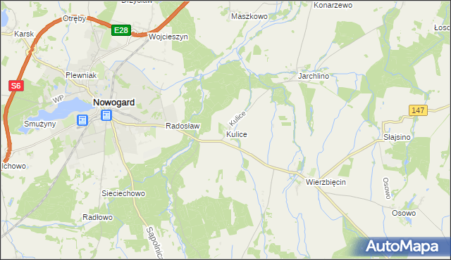 mapa Kulice gmina Nowogard, Kulice gmina Nowogard na mapie Targeo