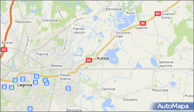 mapa Kunice powiat legnicki, Kunice powiat legnicki na mapie Targeo