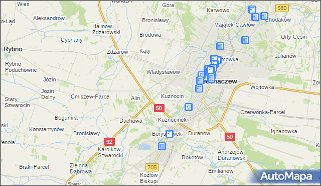 mapa Kuznocin gmina Sochaczew, Kuznocin gmina Sochaczew na mapie Targeo