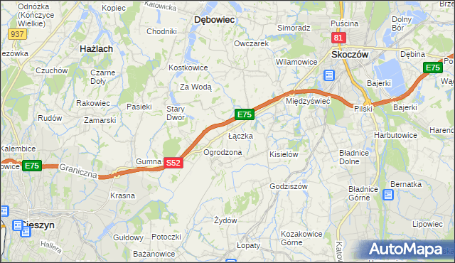 mapa Łączka gmina Dębowiec, Łączka gmina Dębowiec na mapie Targeo