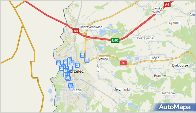 mapa Łagów gmina Zgorzelec, Łagów gmina Zgorzelec na mapie Targeo
